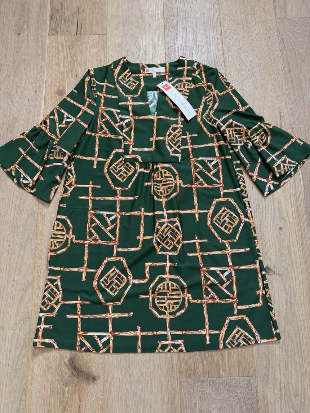 NWT JUDE CONNALLY Bamboo Lattice Jungle Green Print Size S Made In USA $208 MSRP
